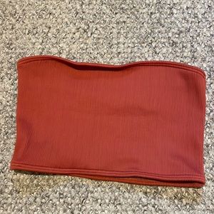 Kulani Kinis terracotta red ribbed bandeau bikini top size M